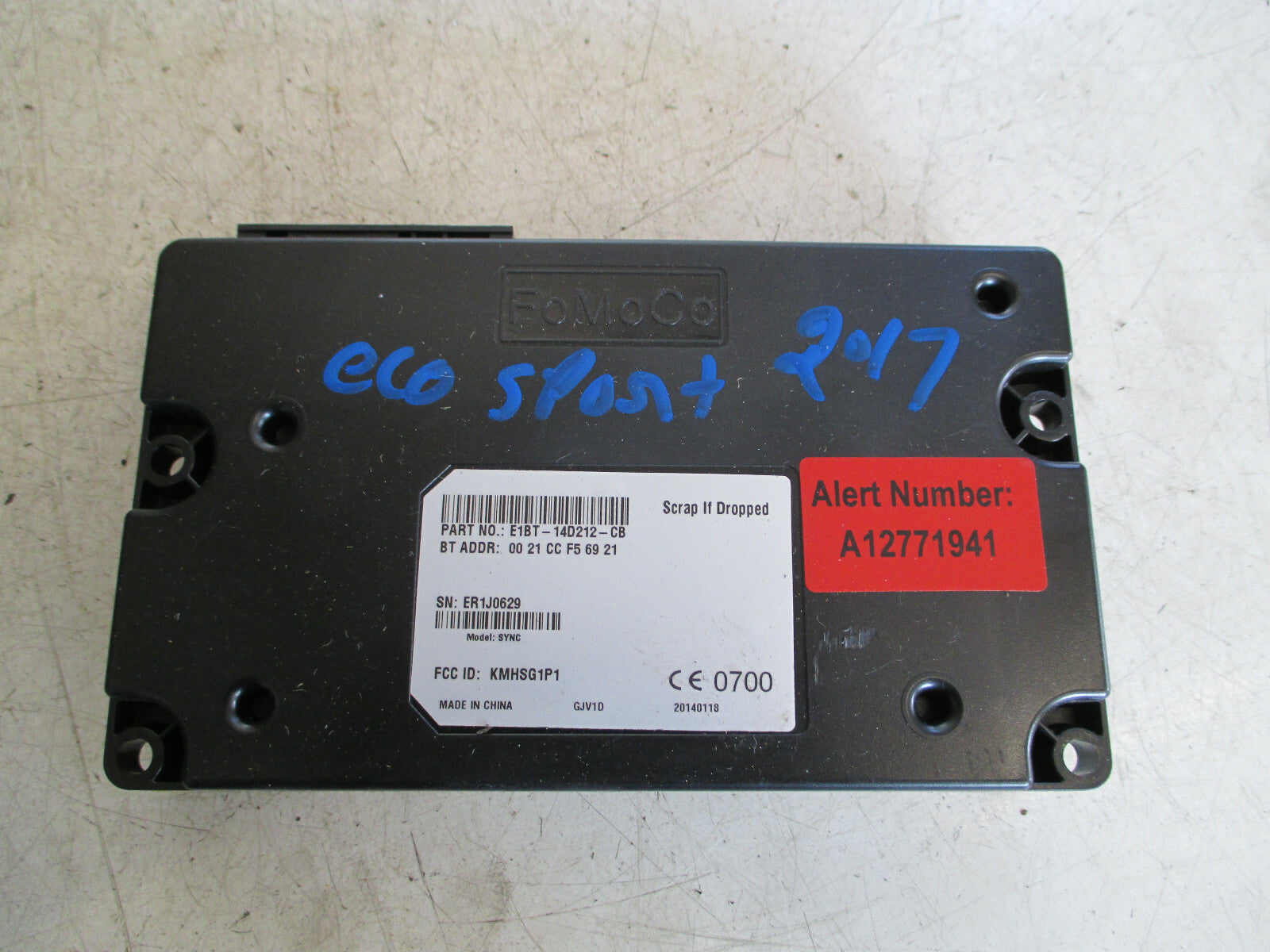 FORD ECOSPORT 2017 BLUETOOTH INTERFACE CONTROL MODULE ECU E1BT14D212CB
