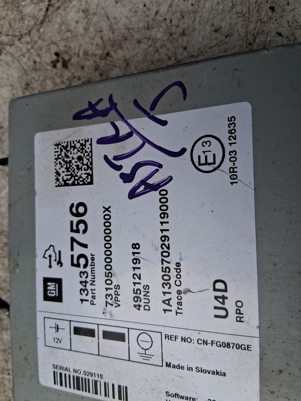 VAUXHALL ASTRA J 2013 SOUND AMPLIFIER MODULE 13435756