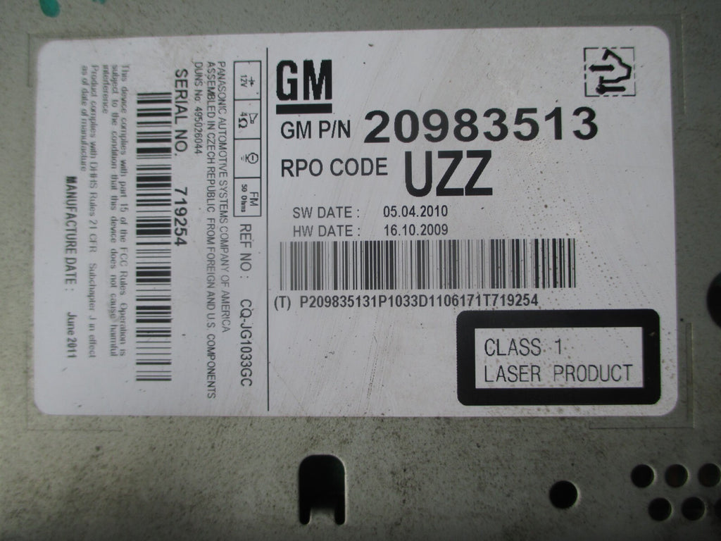 VAUXHALL INSIGNIA 2011 CD PLAYER STEREO HEAD UNIT 20983513
