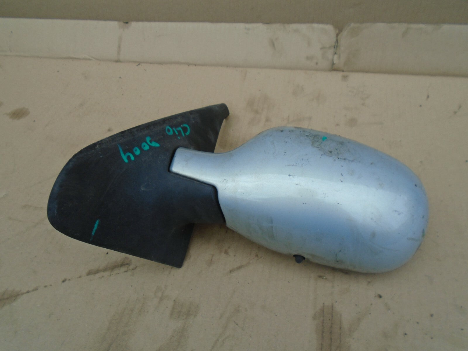 RENAULT CLIO MK2 2004 NS PASSENGER ELECTRIC DOOR WING MIRROR SILVER / LIGHT BLUE