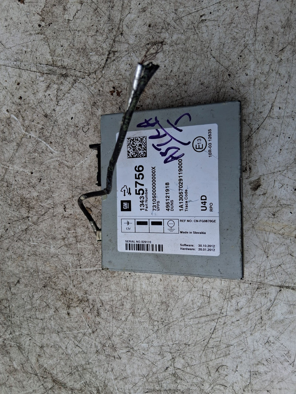 VAUXHALL ASTRA J 2013 SOUND AMPLIFIER MODULE 13435756