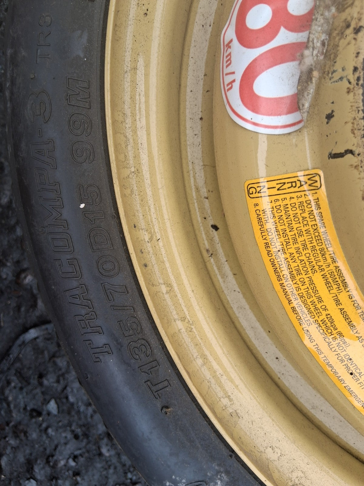 2005 HONDA CIVIC MK7 15 INCH STEEL SPACE SAVER SPARE WHEEL WITH TYRE 135/70D15