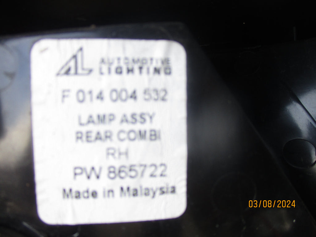 2009 PROTON SAVVY OSF DRIVER  SIDE REAR TAIL LIGHT PW865722