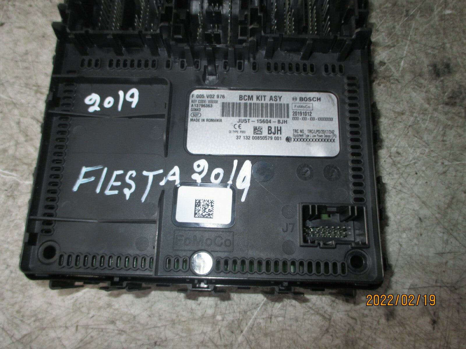 FORD FIESTA MK8 2019 BCM BODY CONTROL MODULE JU5T15604BJH