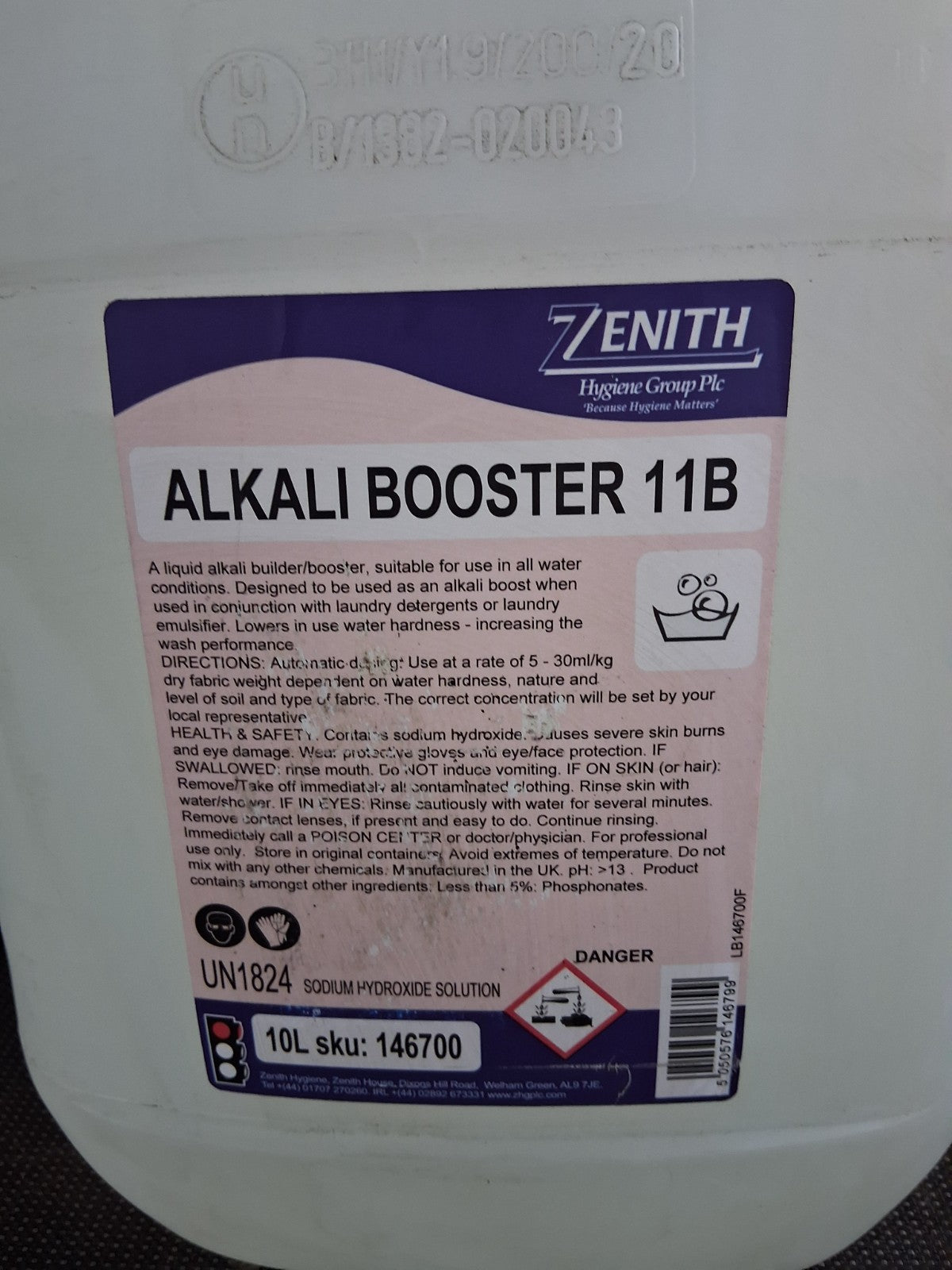 ZENITH HYGIENE ALKALI BOOSTER 11B DETERGENT WASHING SOLUTION 10KG