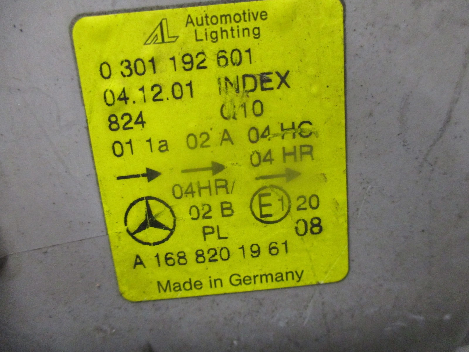 2001 MERCEDES A CLASS W168 NS PASSENGER SIDE HEADLIGHT ASSEMBLY A1688201961