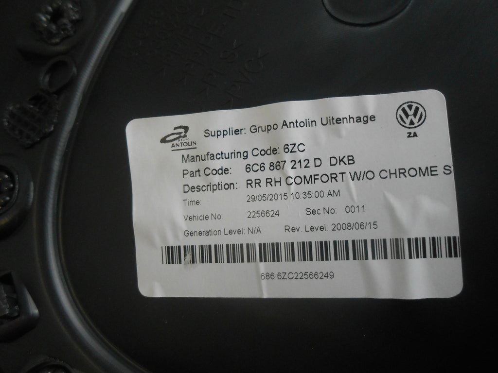 VW VOLKSWAGEN POLO 6C (MK5) 5 DOOR OSR DRIVER REAR INTERIOR DOOR CARD PANEL