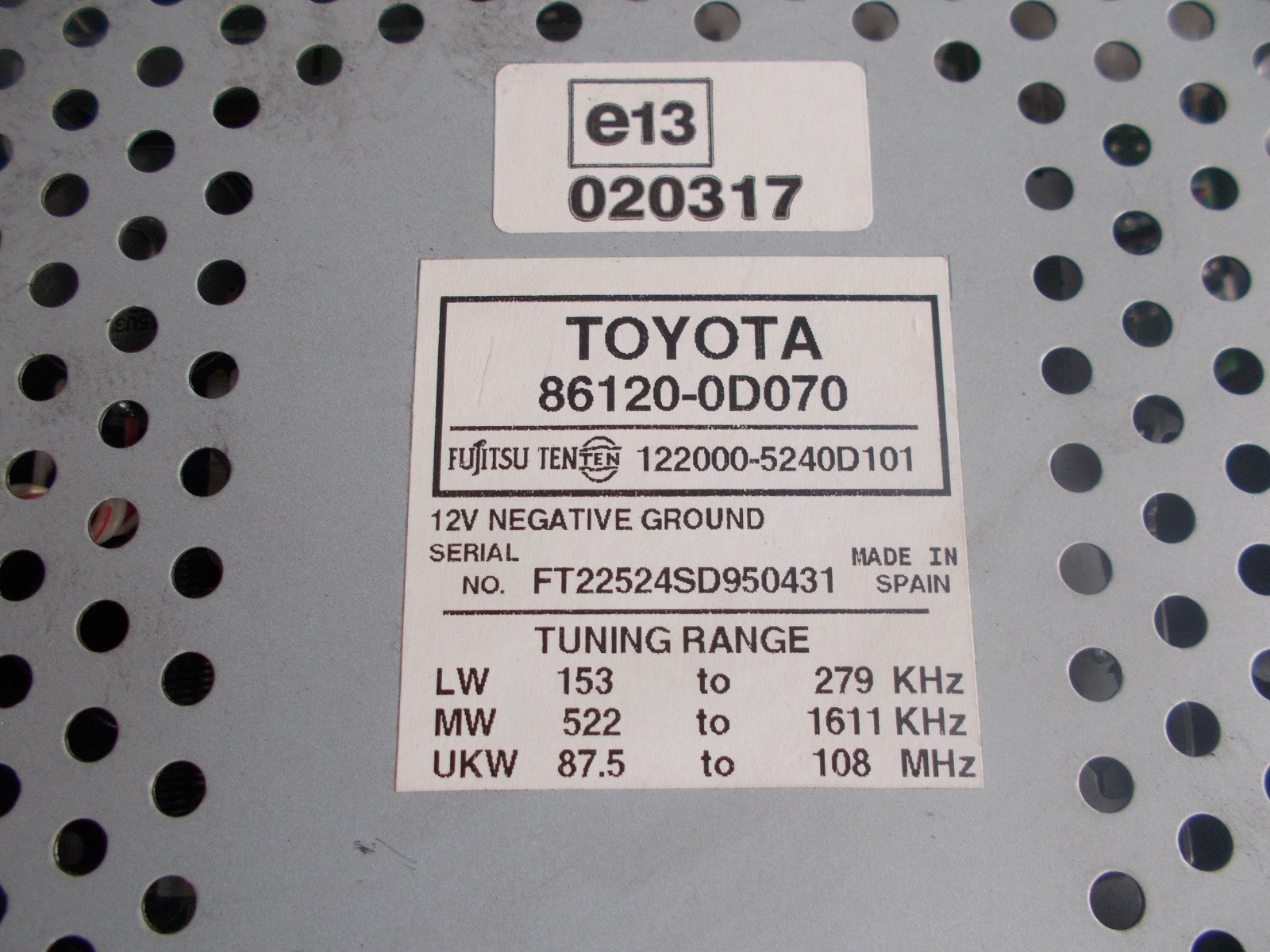 TOYOTA YARIS 2005 MK1 CASSETTE TAPE DECK 861200D070