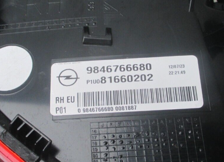 2023 VAUXHALL GRANDLAND REAR OUTER TAIL LIGHT LAMP 9846766680