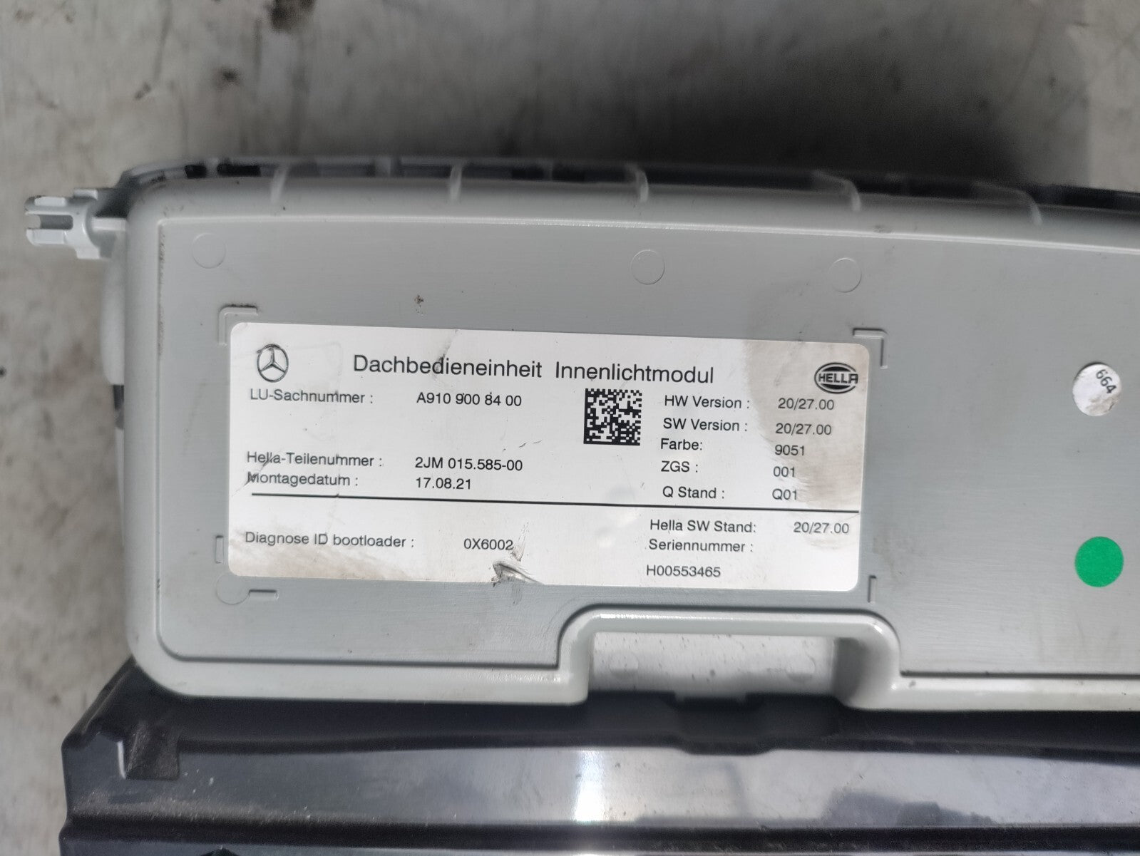 2021 MERCEDES BENZ SPRINTER W907 INTERIOR ROOF READING LIGHT A9109008400