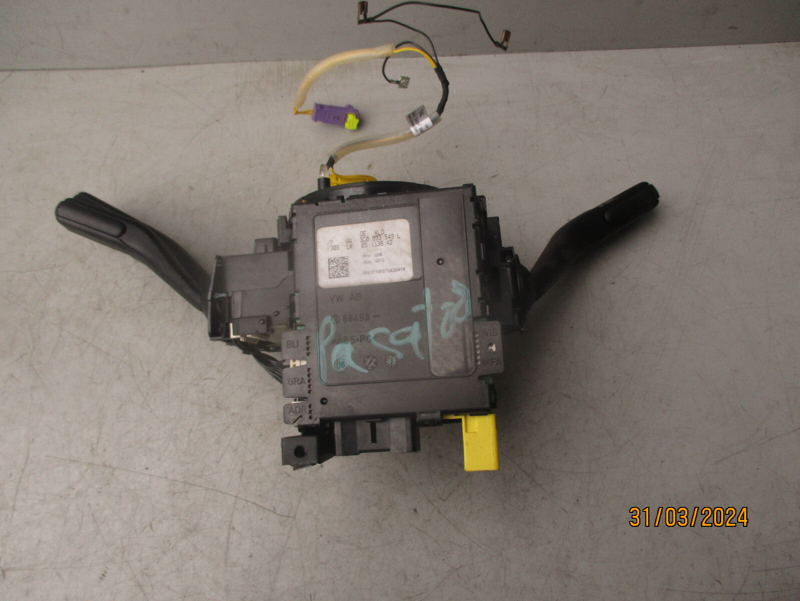 2008 VOLKSWAGEN PASSAT WIPER INDICATOR HEADLIGHT STALK & SQUIB RING 3C0959653B