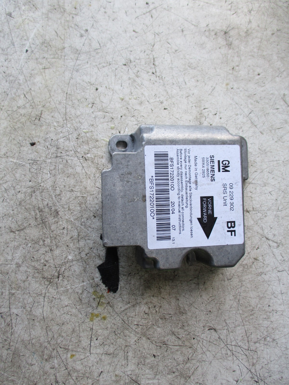 VAUXHALL ASTRA AIRBAG CONTROL MODULE 5WK42925