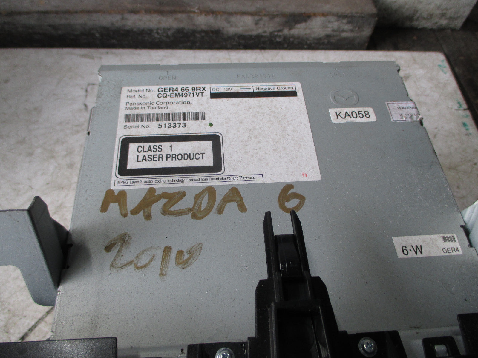 MAZDA 6 2010 RADIO CD PLAYER STEREO HEAD UNIT GER4669RX