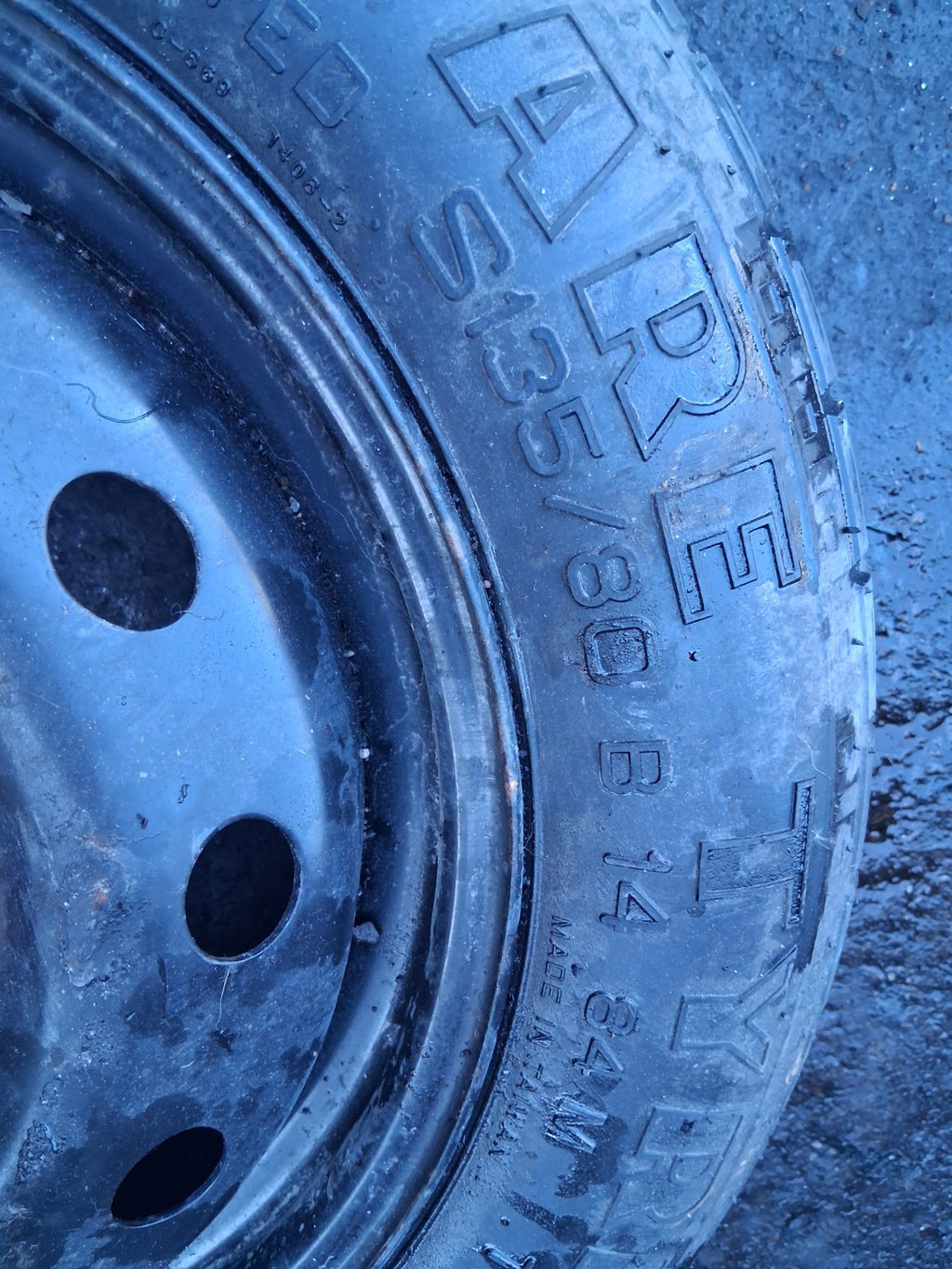 2010 FIAT 500 LOUNGE MK1 14 INCH SPACE SAVER STEEL WHEEL WITH TYRE 135/80R14