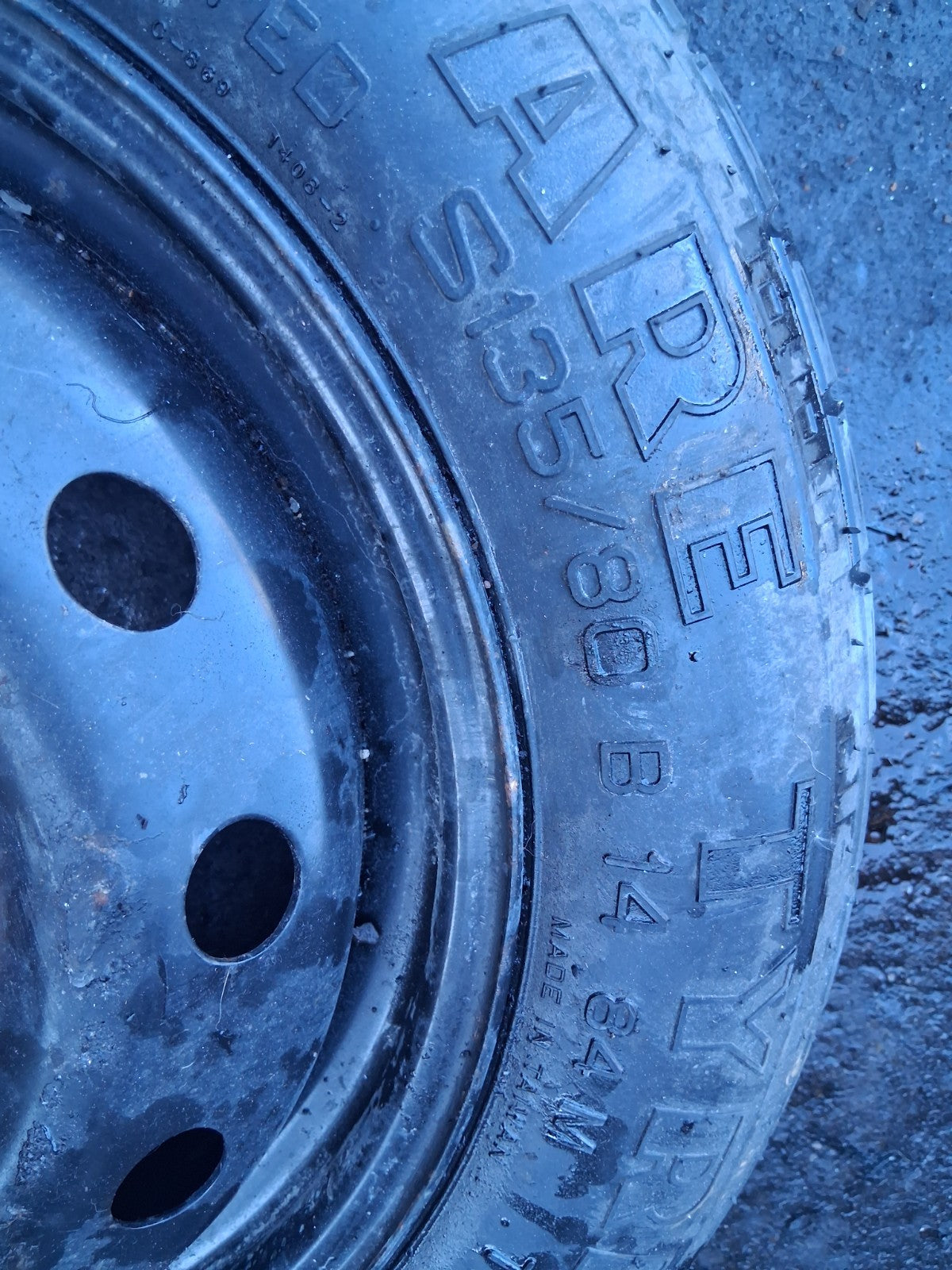 2010 FIAT 500 LOUNGE MK1 14 INCH SPACE SAVER STEEL WHEEL WITH TYRE 135/80R14