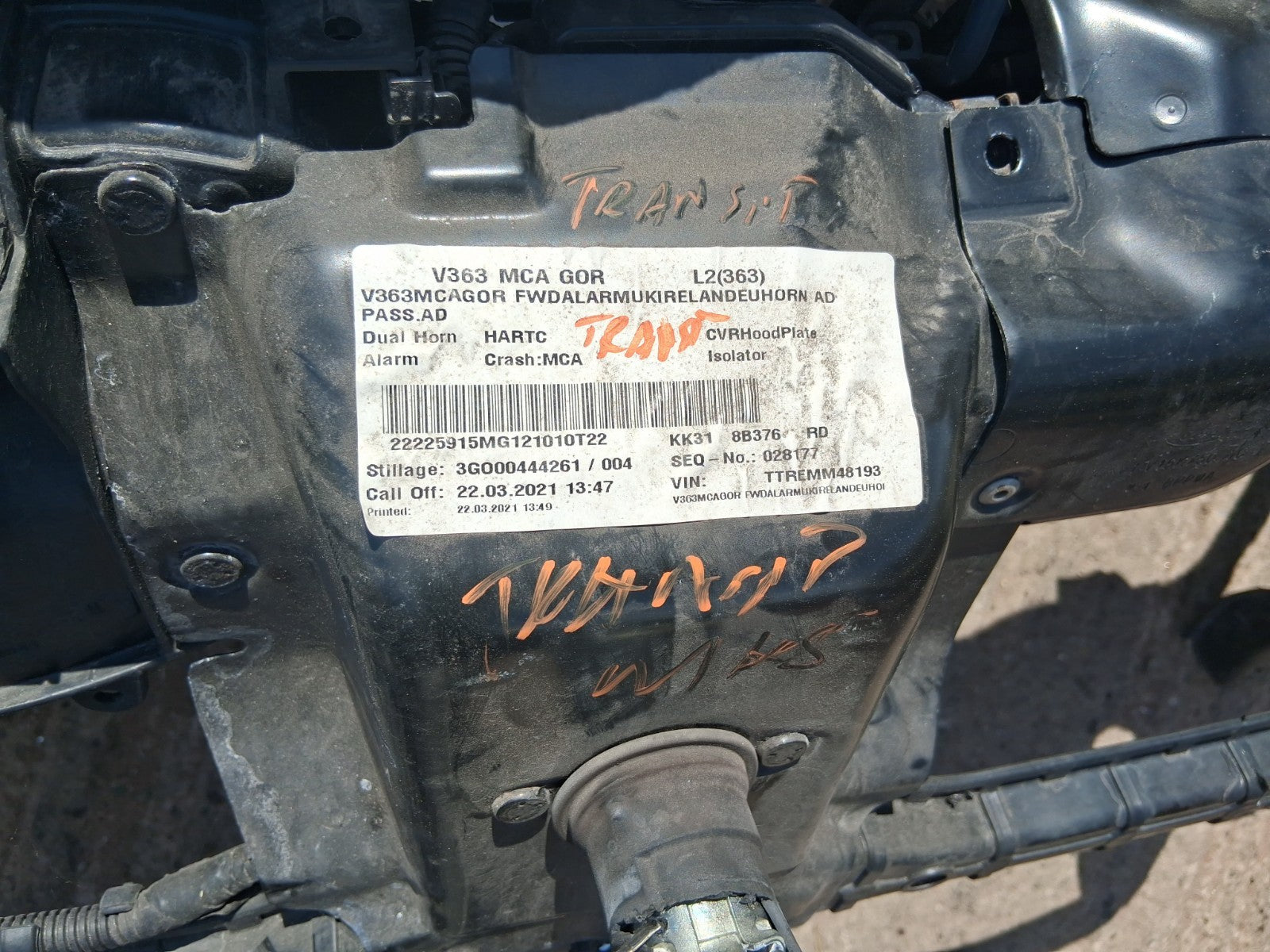 2021 FORD TRANSIT 350 MK8 2.0 DIESEL FWD FRONT SLAM PANEL BK31V16K750AC