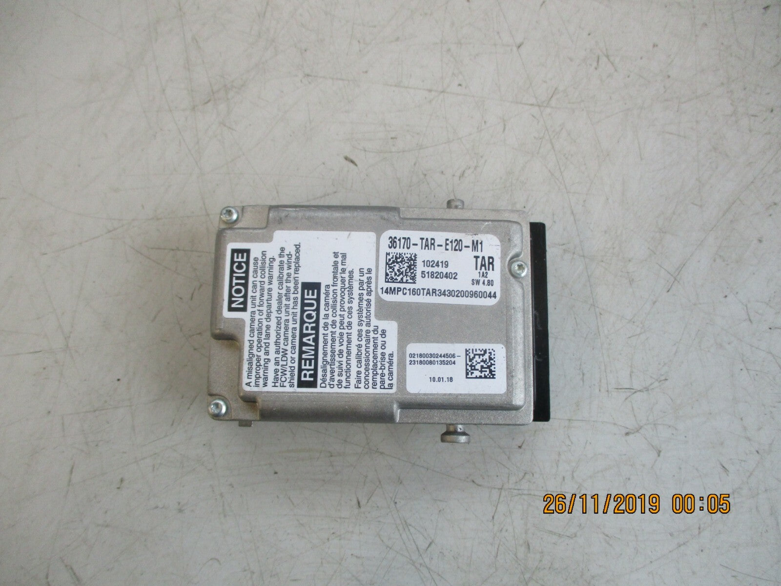 HONDA JAZZ MK4 REAR REVERSING CAMERA ECU MODULE UNIT 36170 TAR E E120 M1