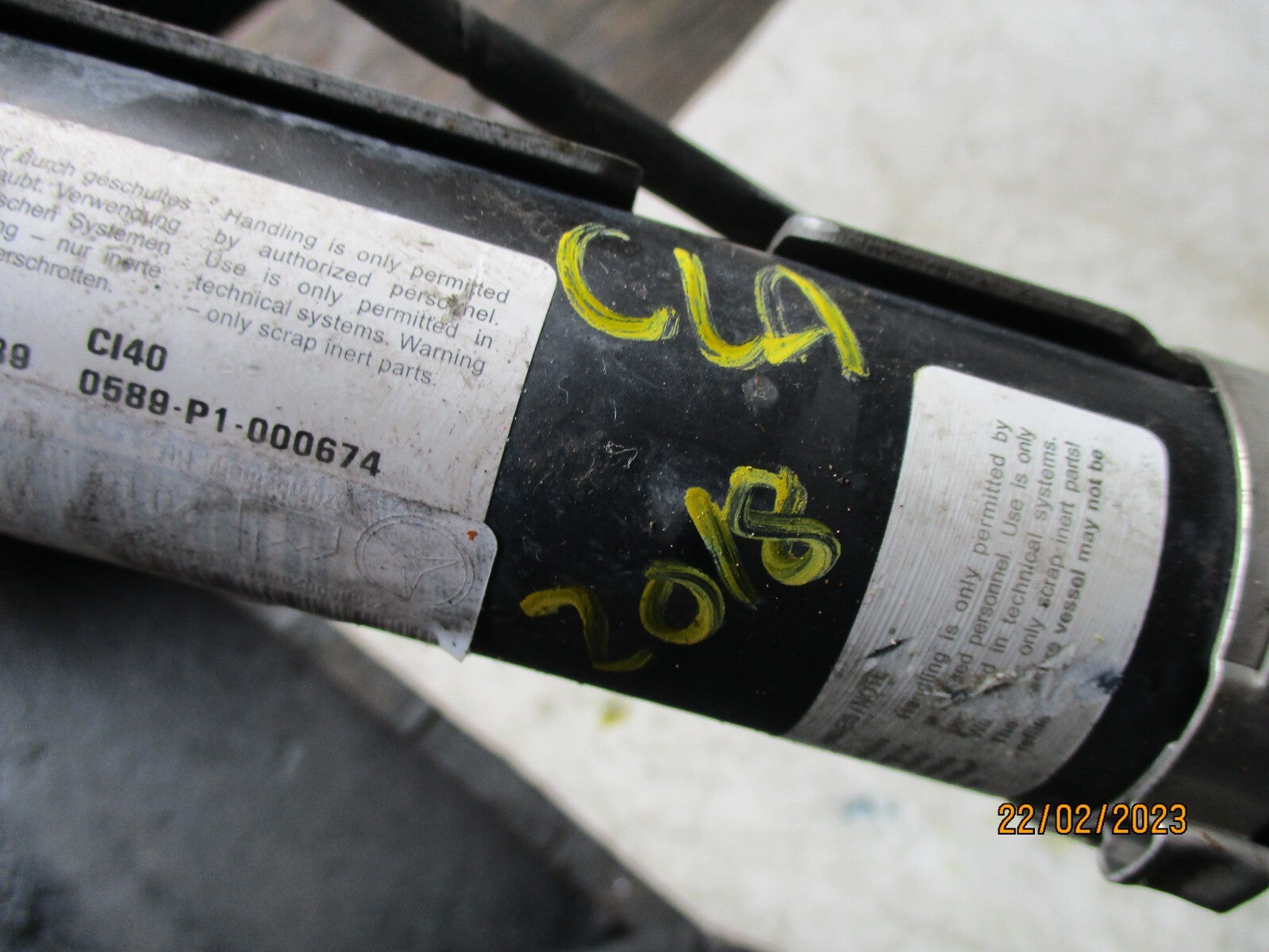 MERCEDES A CLASS CLA 2018 ROOF SAFETY BAG PRESSURE CARTRIDGE 146318992