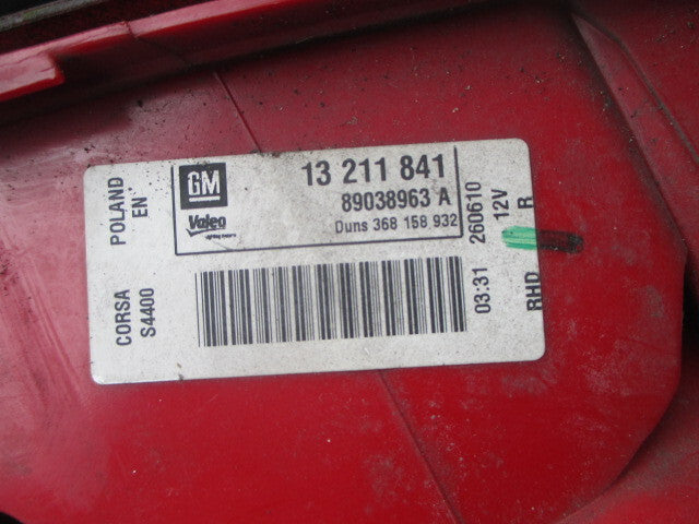 VAUXHALL CORSA D 2011 DRIVER SIDE TAILLIGHT OSR 89038963A