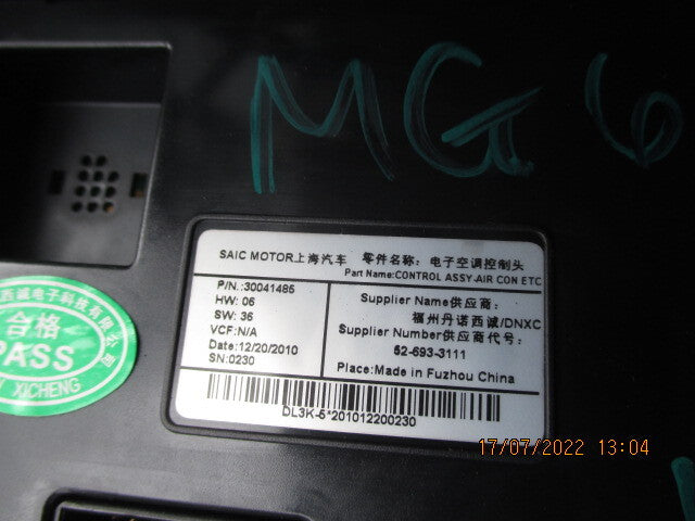 MG MG6 2011 HEATER AC CLIMATE CONTROL SWITCH PANEL 30041485