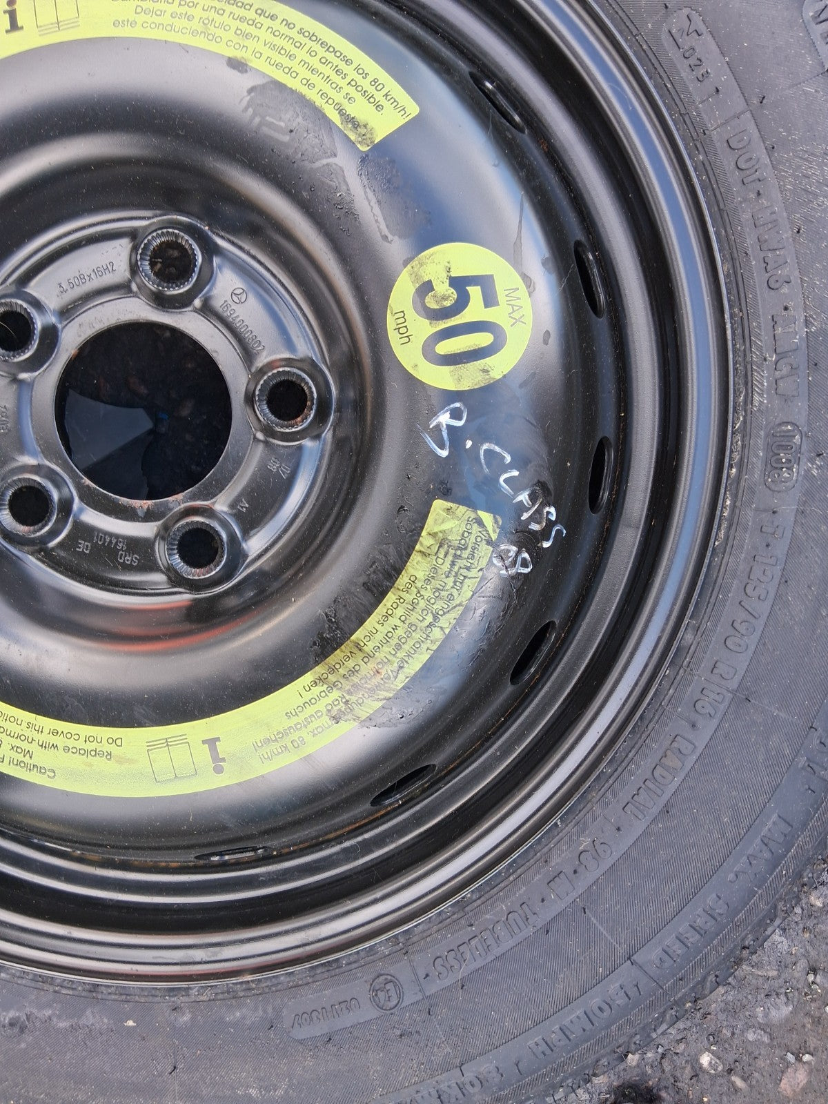 2008 MERCEDES B CLASS W245 16 INCH SPACE SAVER SPARE WHEEL WITH TYRE 125/90R16