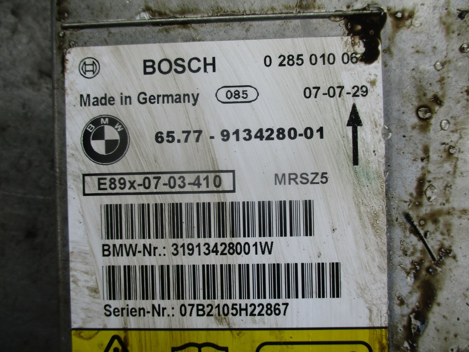 BMW 3 SERIES E90 AIRBAG CRASH SENSOR CONTROL MODULE ECU UNIT 9134280