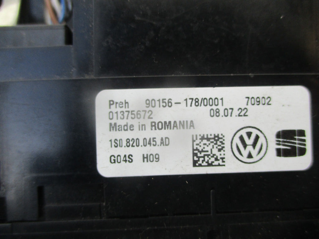 2022 VOLKSWAGEN UP AC AIR CON HEATER CLIMATE CONTROL SWITCH PANEL 1S0820045AD