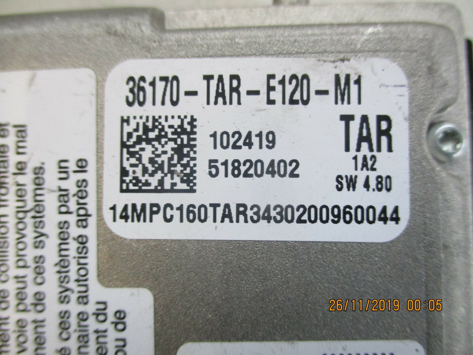 HONDA JAZZ MK4 REAR REVERSING CAMERA ECU MODULE UNIT 36170 TAR E E120 M1