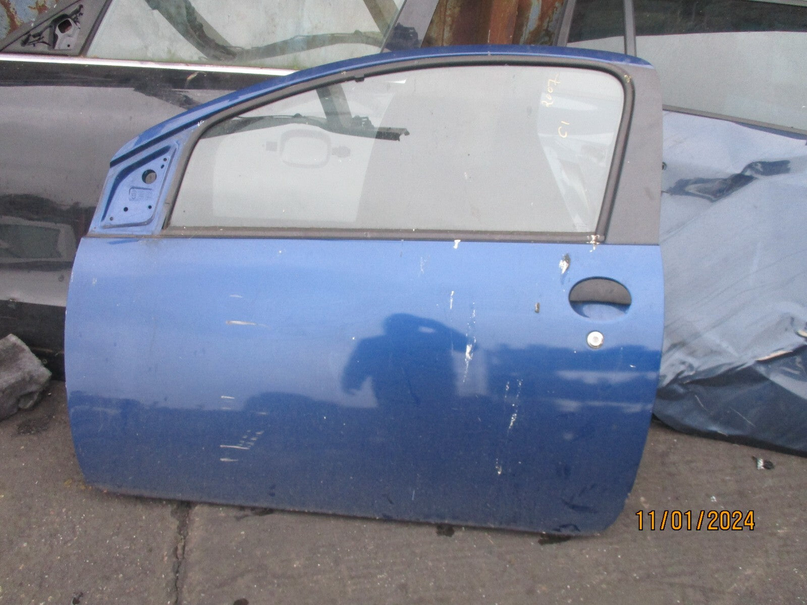 CITROEN C1  2007 3 DOOR NS PASSENGER SIDE COMPLETE DOOR BLUE