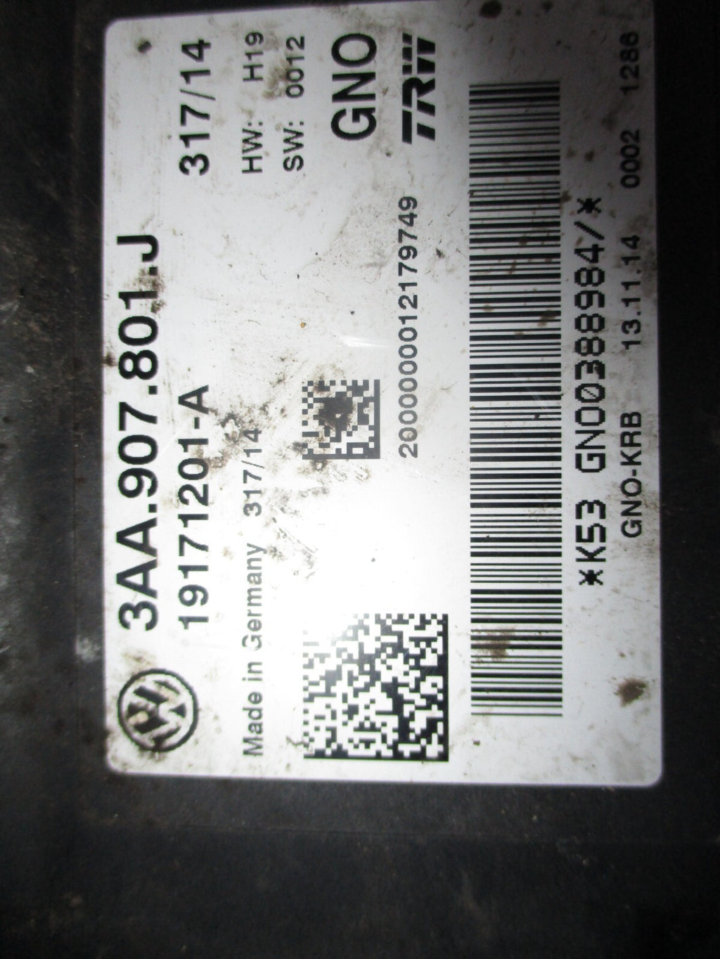 VOLKSWAGEN TIGUAN 2015 HAND BRAKE CONTROL MODULE 19171201A