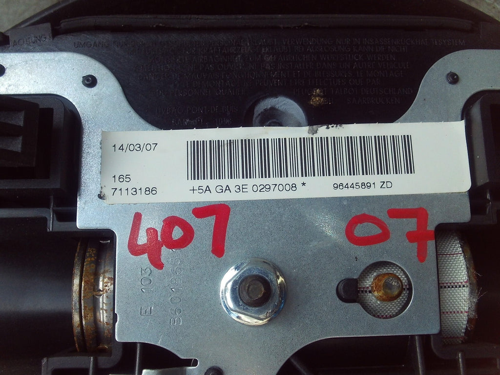 2007 PEUGEOT 407 STEERING WHEEL AIRBAG 96445891