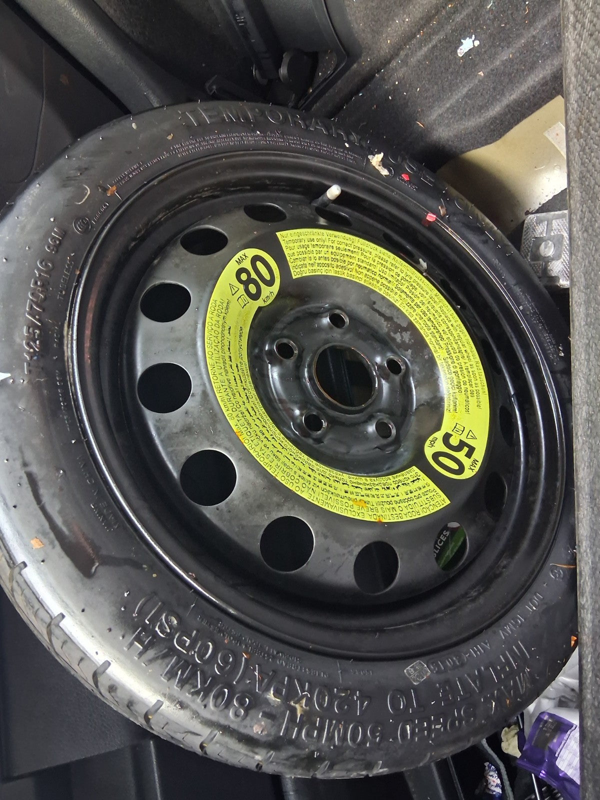 2016 VOLKSWAGEN GOLF MK7 SPARE WHEEL SPACE SAVER WHEEL WITH TYRE T125/70R16