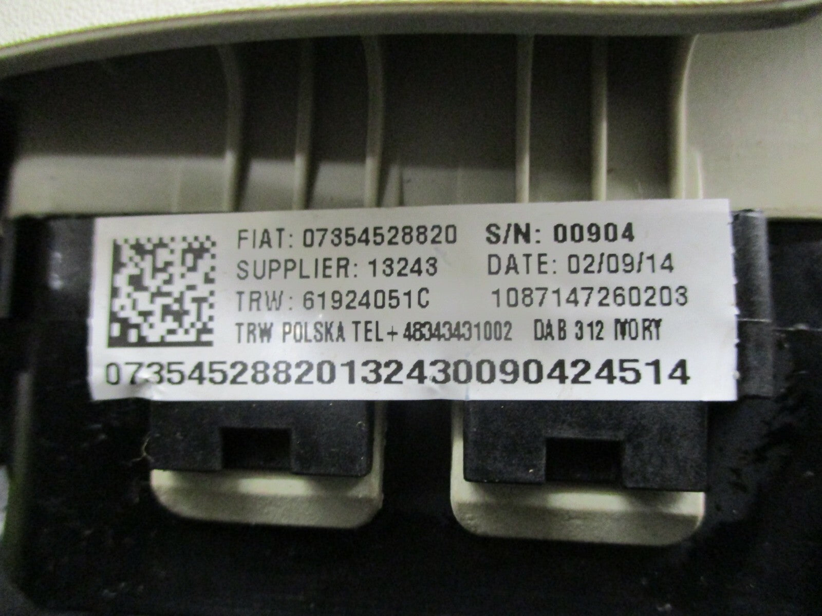 FIAT 500 2014 3 SPOKE CREAM LEATHER STEERING WHEEL AIRBAG UNIT ONLY 61924051C