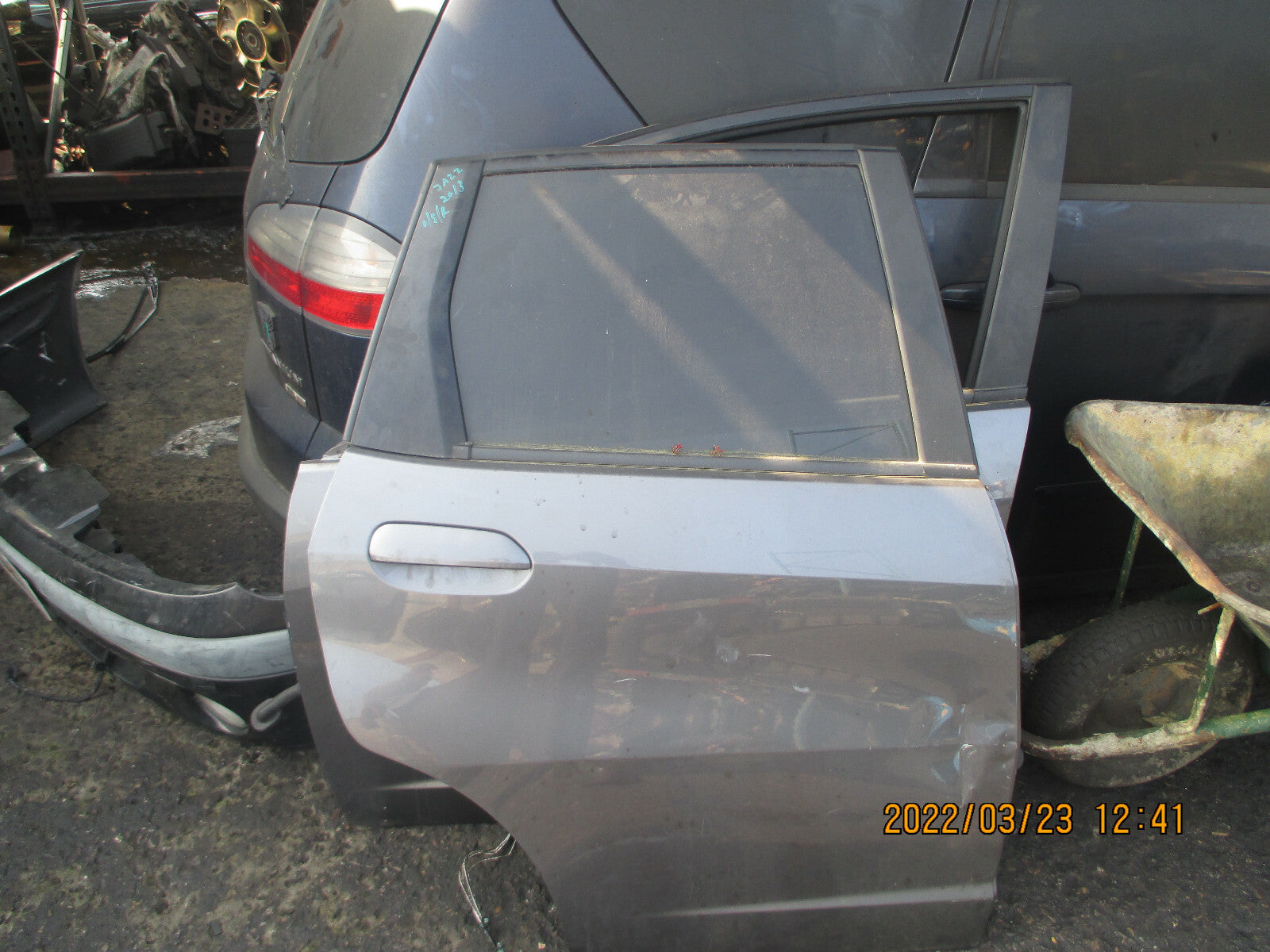 HONDA JAZZ MK3 2014 OSR DRIVER SIDE REAR DOOR COMPLETE GREY