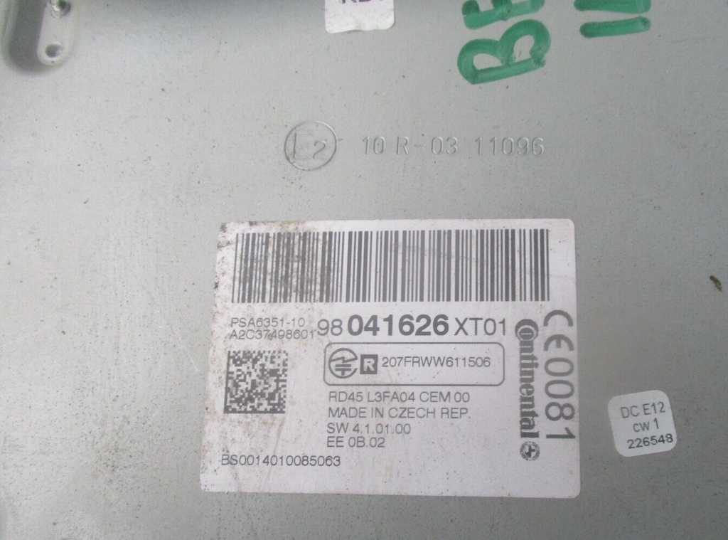 2014 CITROEN BERLINGO STEREO RADIO HEAD CD PLAYER UNIT 98041626XT01