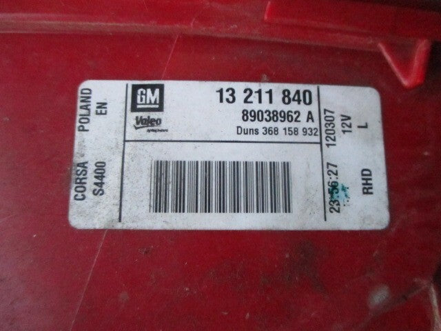 2007 VAUXHALL CORSA NSR PASSENGER SIDE REAR INNER TAIL LIGHT 89038949