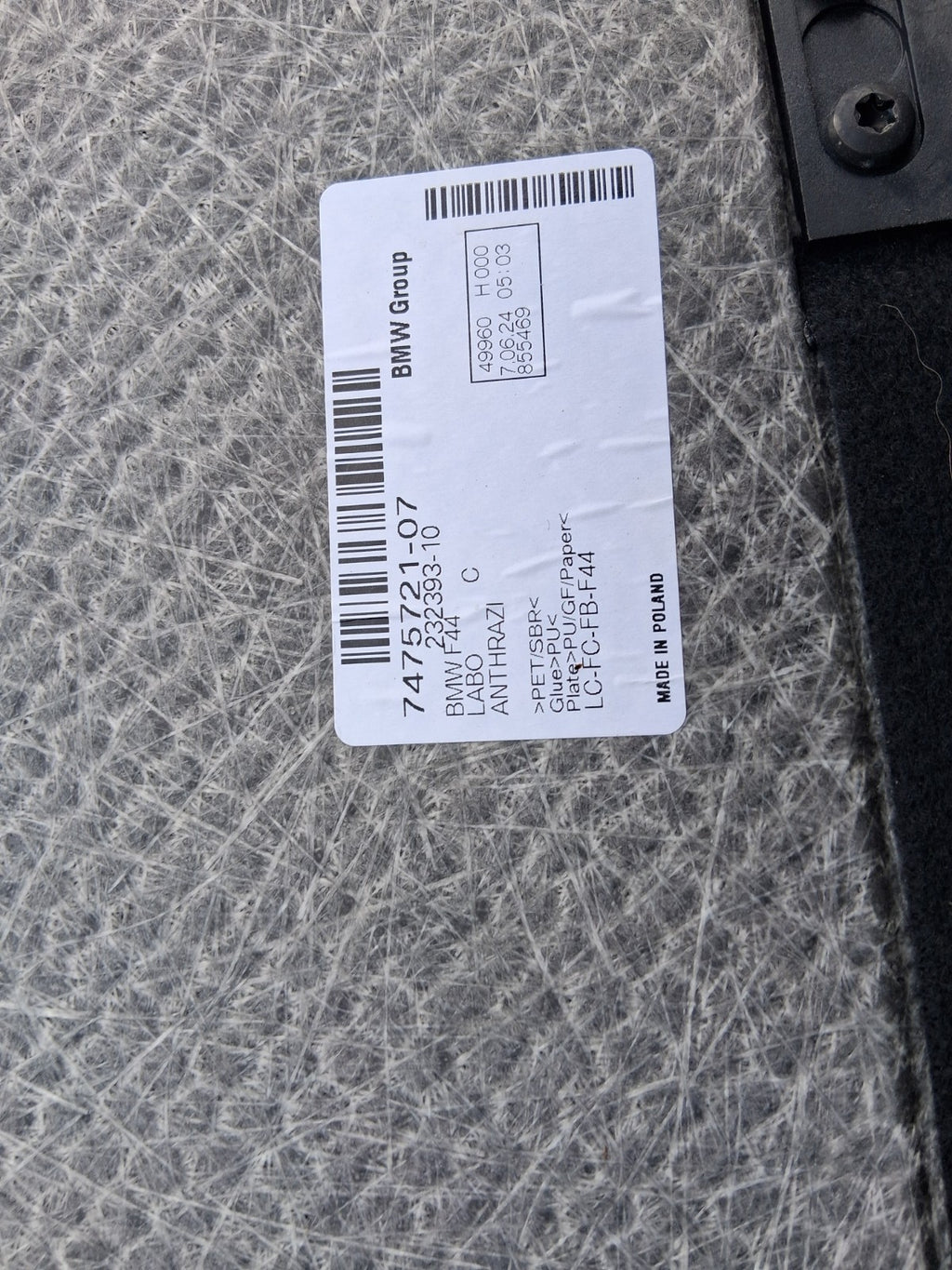 2024 BMW 2 SERIES F44 COUPE REAR REAR BOOT FLOOR LINER CARPET MAT 7475721