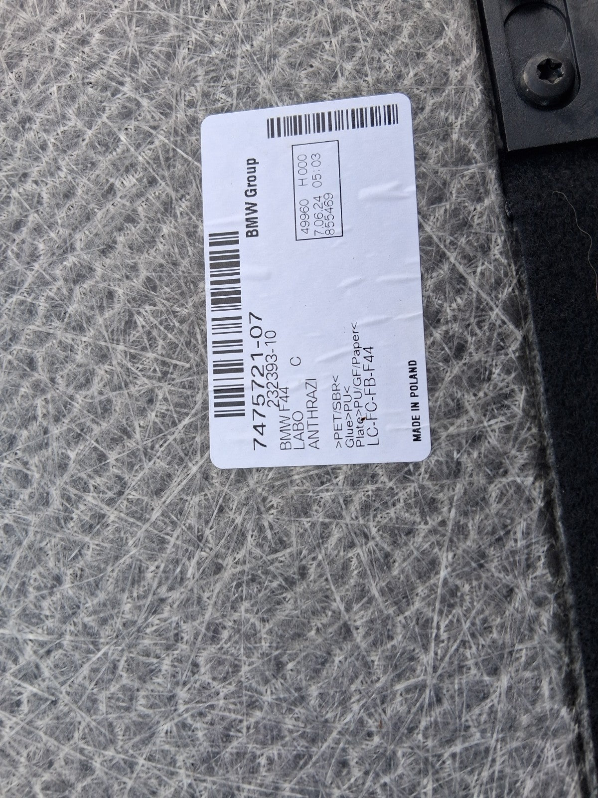 2024 BMW 2 SERIES F44 COUPE REAR REAR BOOT FLOOR LINER CARPET MAT 7475721
