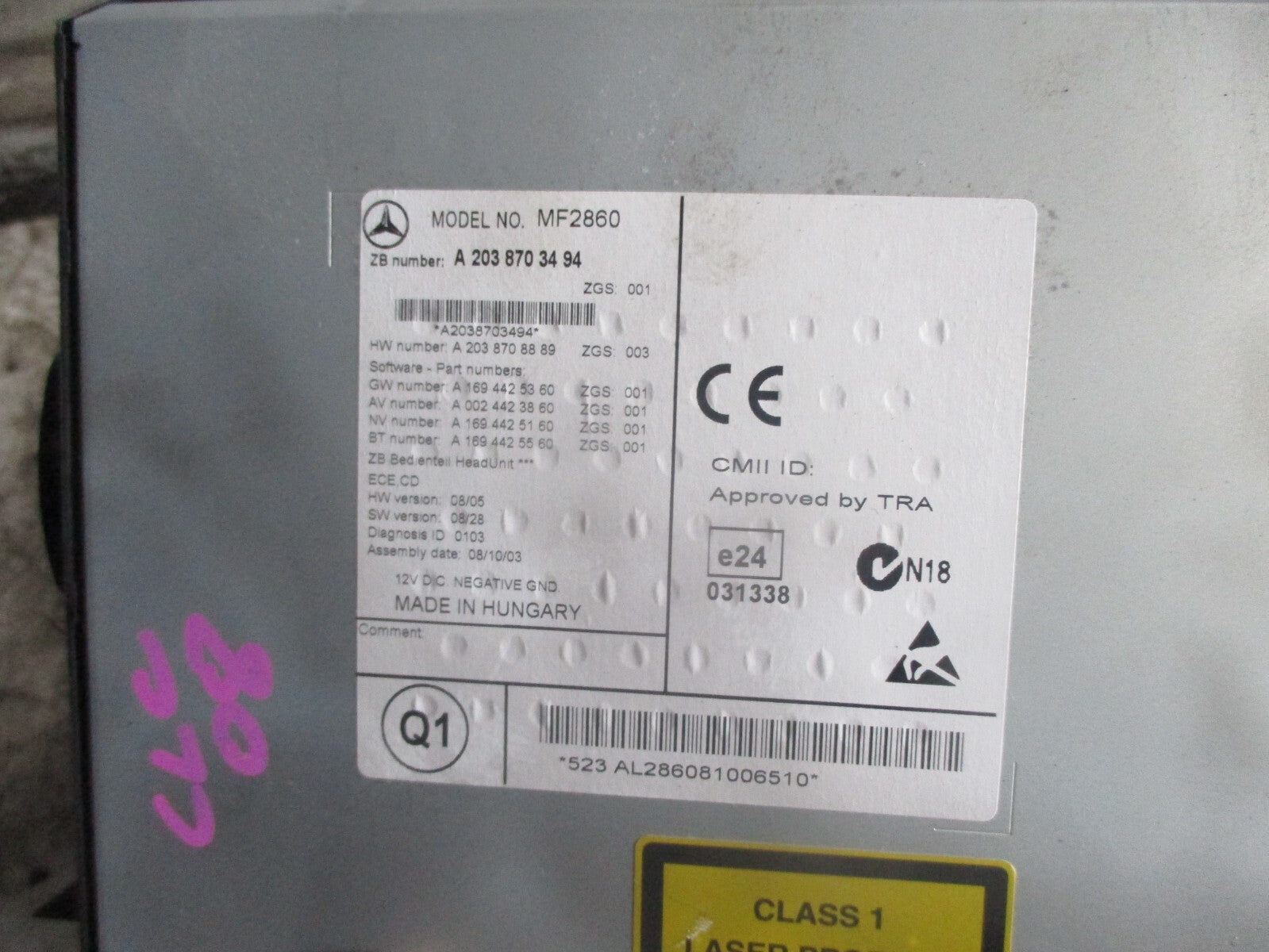 MERCEDES BENZ CLC 2008 W203 RADIO CD PLAYER HEAD UNIT A2038703494