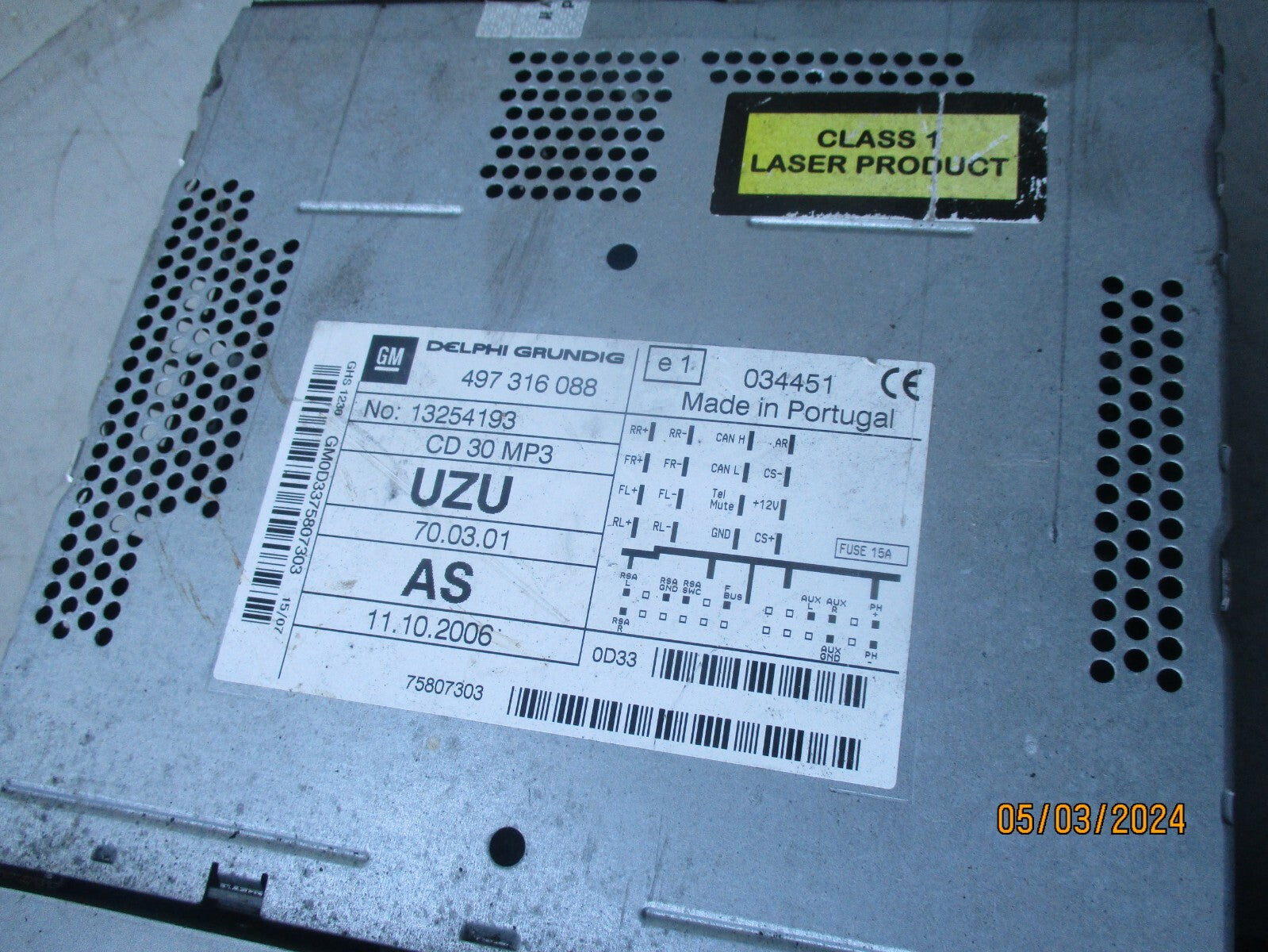 VAUXHALL CORSA D 2007 RADIO CD PLAYER STEREO HEAD UNIT 13254193