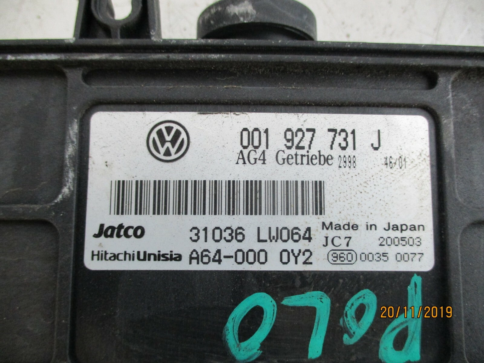 VW VOLKSWAGEN POLO 2004 1.4 PETROL AUTO GEARBOX CONTROL ECU MODULE 001927731J