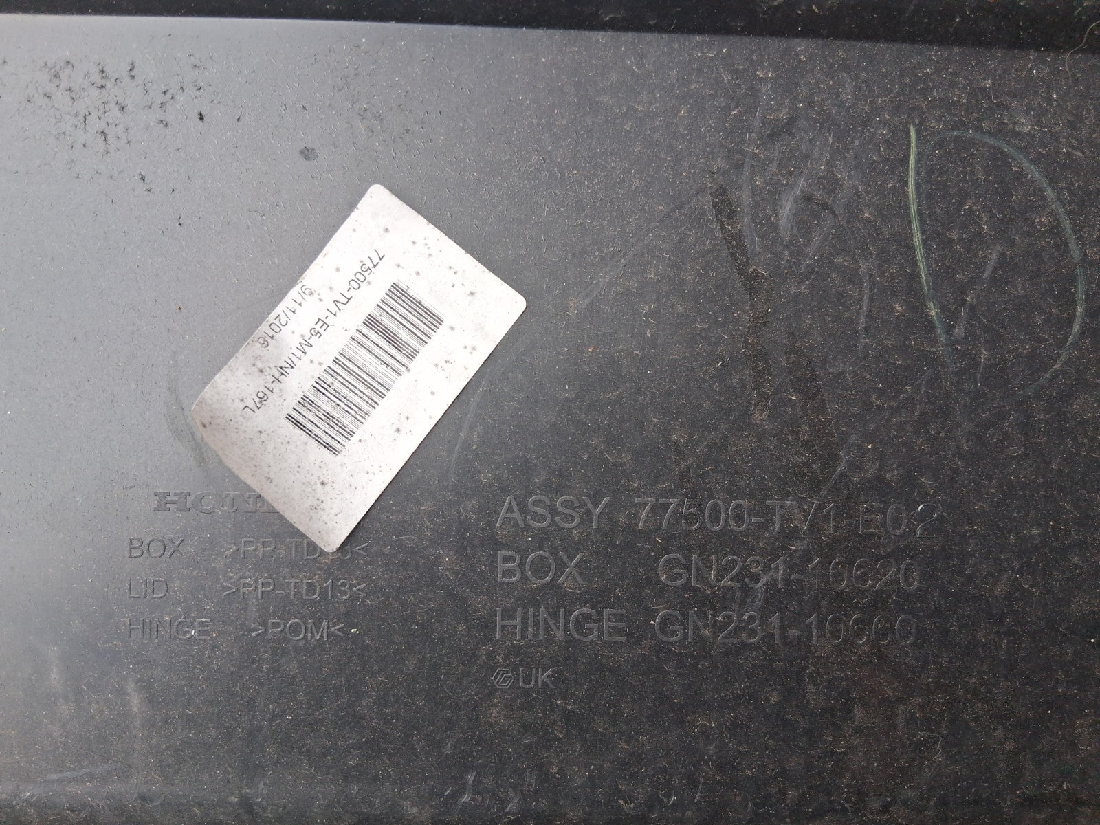 HONDA CIVIC MK9 2016 GLOVE BOX FRONT STORAGE COMPARTMENT 77500TV1