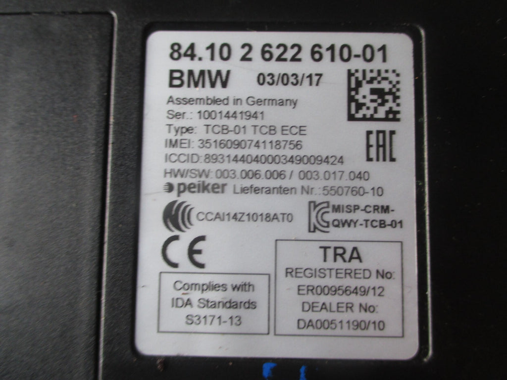 BMW F30 3 SERIES 2017 TELEMATICS BLUETOOTH CONTROL ECU MODULE 2622610