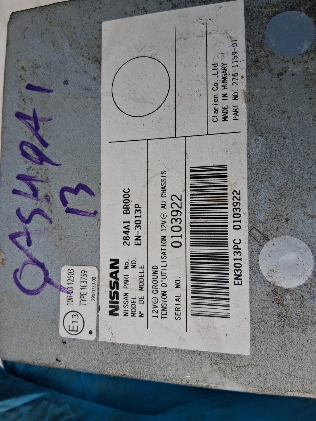 2013 NISSAN QASHQAI J10 CAMERA CONTROL MODULE ECU 284A1BR00C