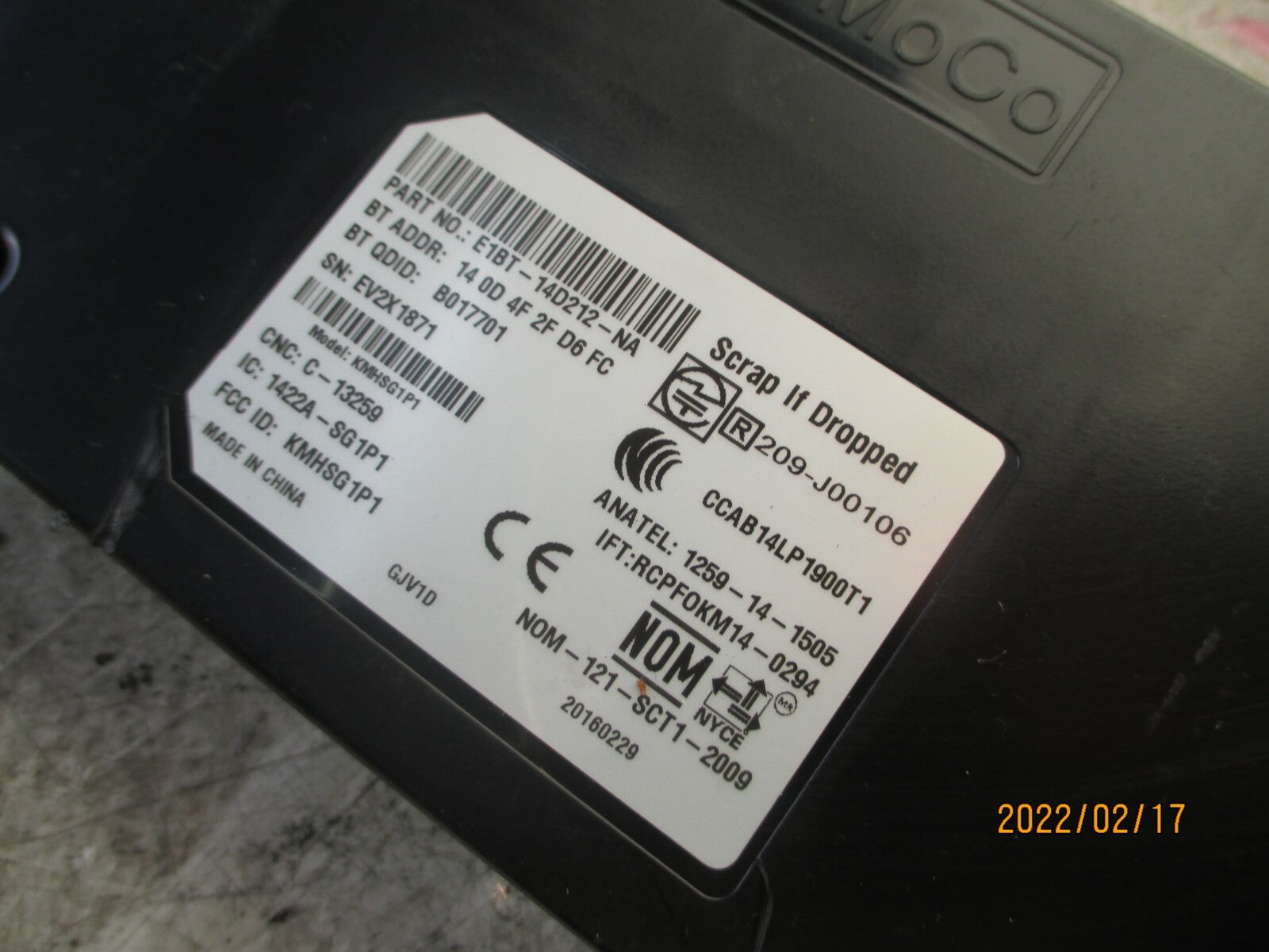 FORD ECOSPORT 2016 BLUETOOTH CONTROL MODULE UNIT E1BT14D212NA