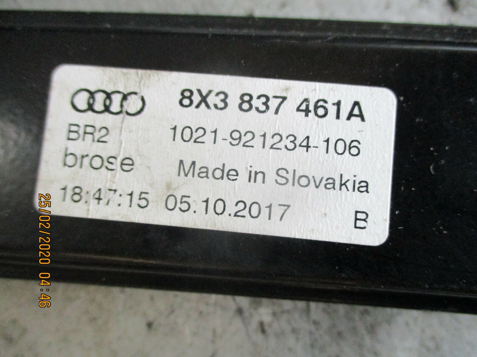 AUDI A1 MK1 8X 2018 3 DOOR NS PASSENGER SIDE DOOR WINDOW REGULATOR 8X3837461A
