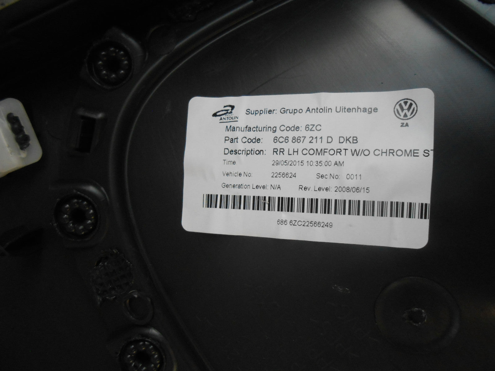 VW VOLKSWAGEN POLO 6C (MK5) 5 DOOR NSR PASSENGER REAR INTERIOR DOOR CARD PANEL