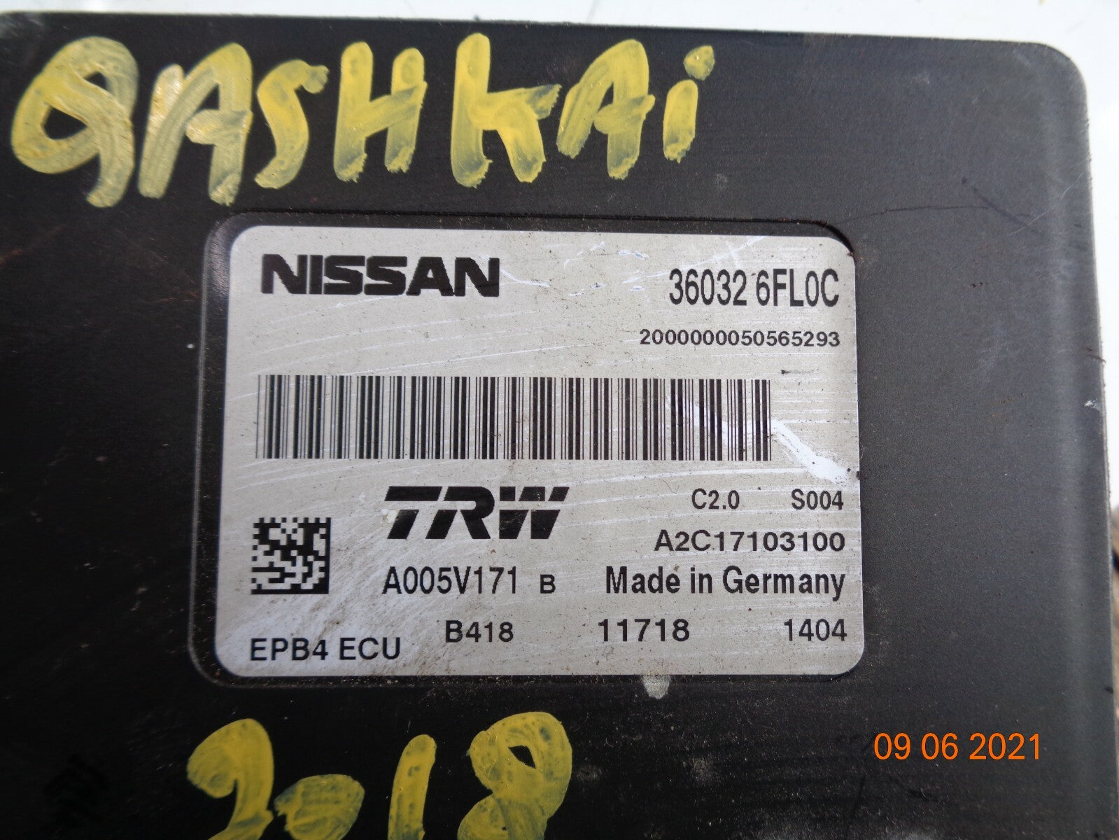 NISSAN QASHQAI MK2 J11 2018 HANDBRAKE CONTROL UNIT MODULE A005V171 A2C17103100