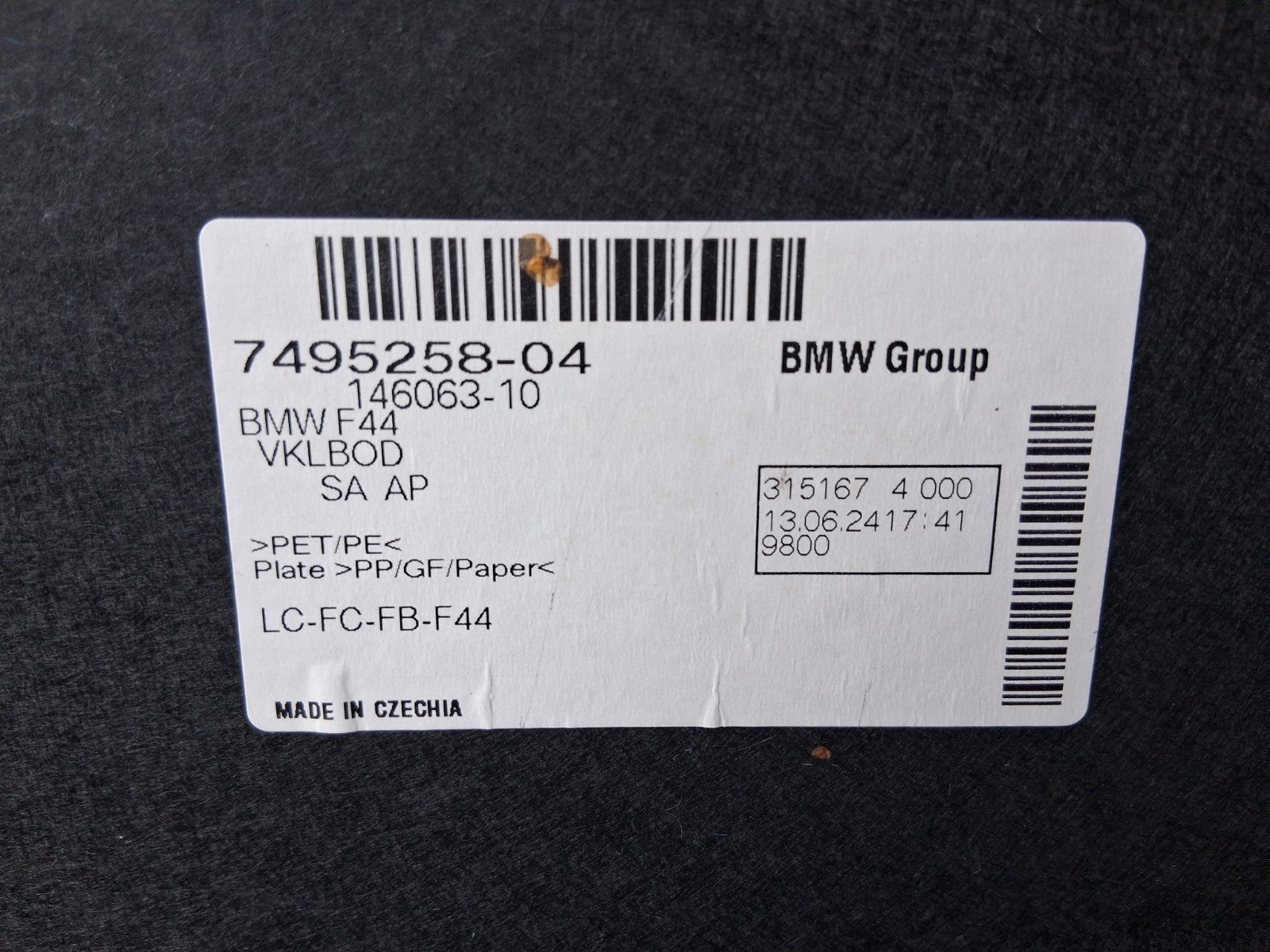 2024 BMW 2 SERIES F44 COUPE REAR REAR BOOT FLOOR LINER CARPET MAT 7495258