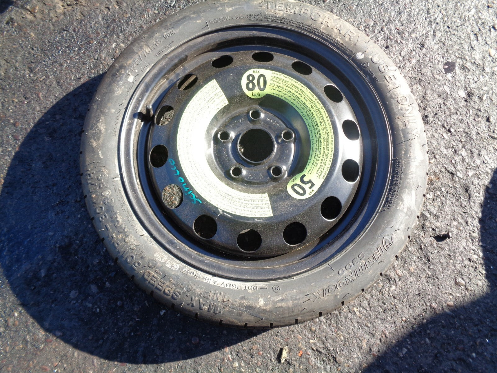VW VOLKSWAGEN SCIROCCO 2011 16 INCH EMERGENCY SPACE SAVER WHEEL 125/70R16